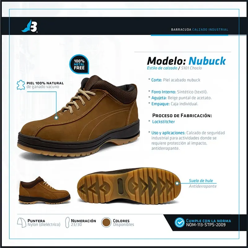 Zapato industrial Nubuck café Barracuda · vista 4